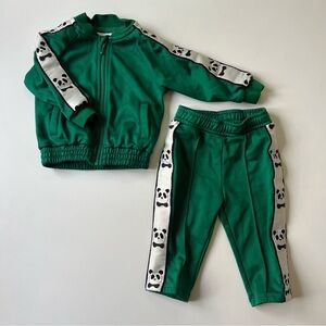 Mini Rodini, Like New, Green Tracksuit with Pandas, 18 months